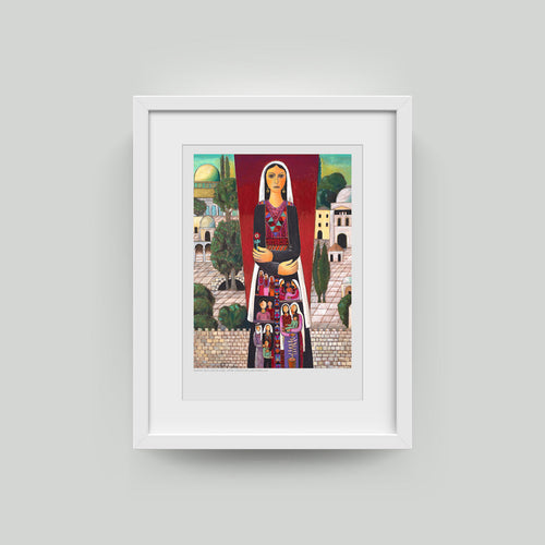 Image of a print or poster of a Palestinian women