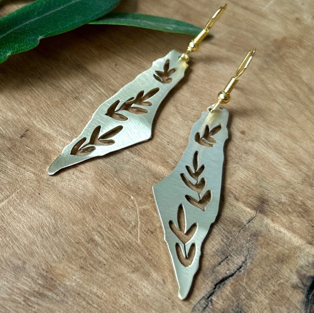 Map of Palestine Brass Earrings