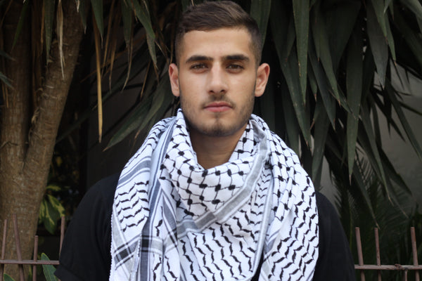 White and Black Imamah/Shemagh/Keffiyyah Arab Men's Scarf - Palestinia