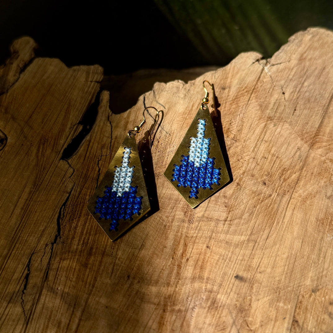 Jamilla Palestinian Tatreez on Brass Earrings | From Palestinian Women Artisans