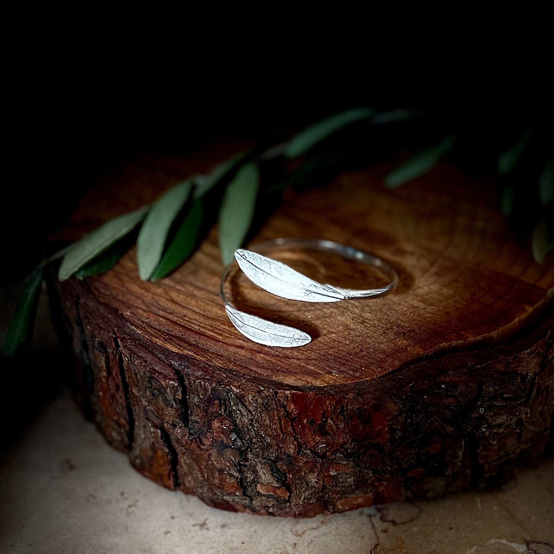 Sterling Silver Snake Bracelet with 2-Olive Leaf
