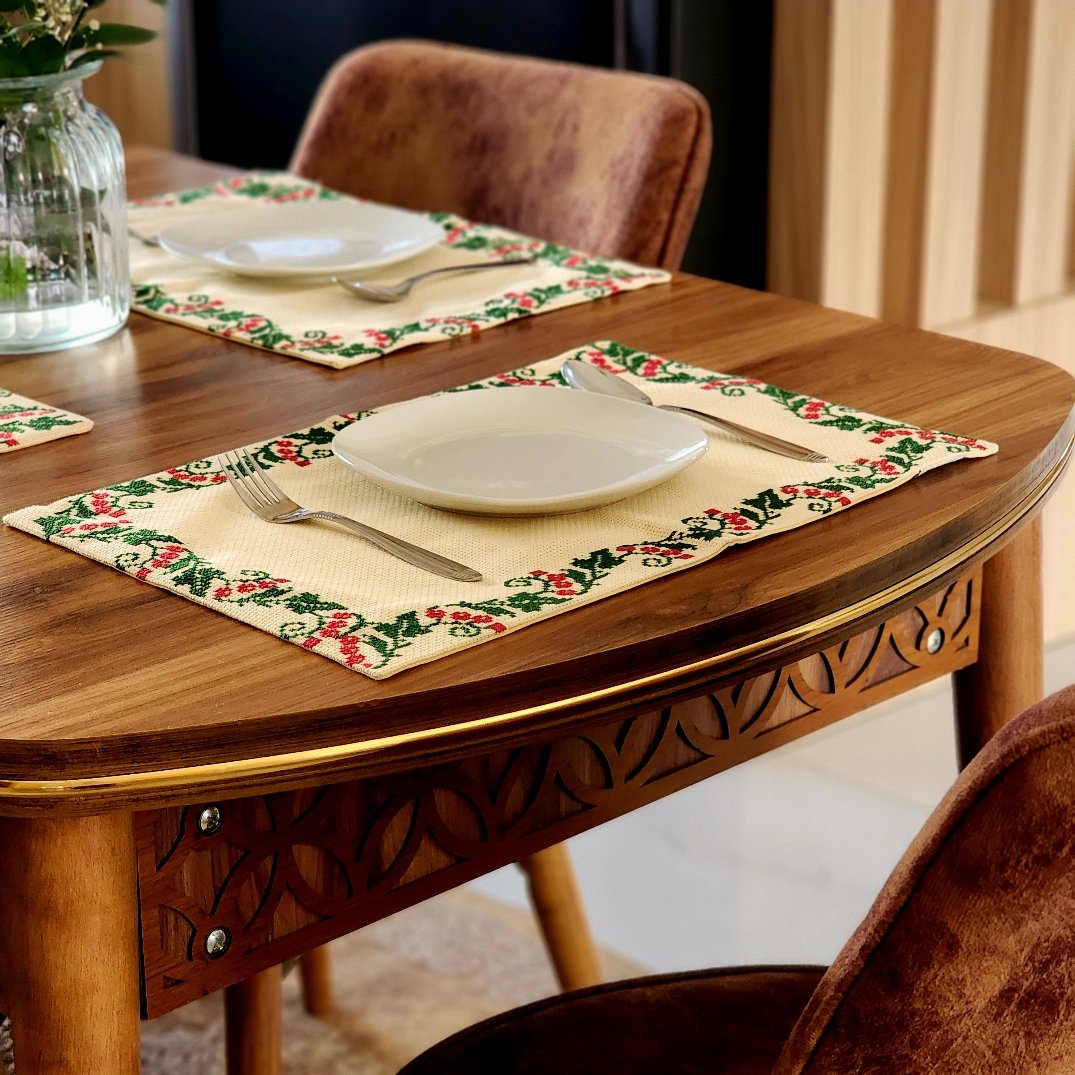 Set of 4 Palestinian Tatreez Holiday Placemats | Unique Christmas Decor from Palestine