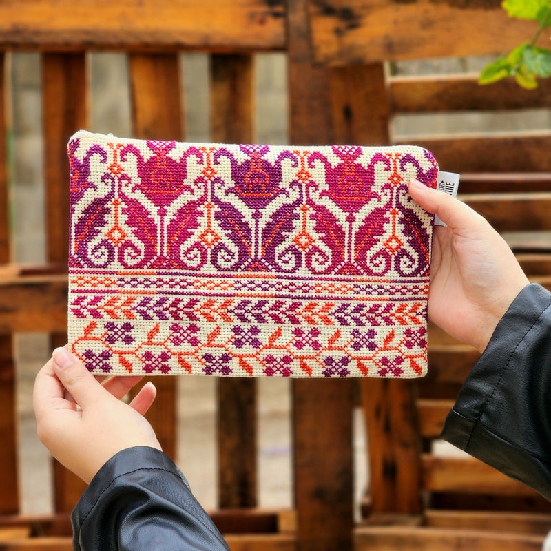 Traditional Tatreez on Large Pouch | Hand Made Palestinian Embroidery