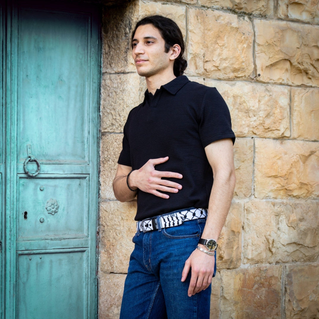 Palestinian Keffiyeh - Genuine Leather Belt with Hatta Fabric From Palestine