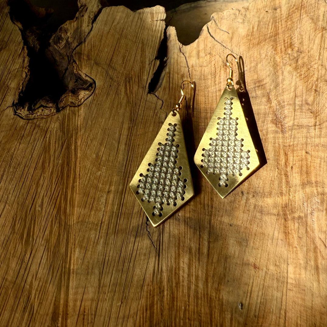 Jamilla Palestinian Tatreez on Brass Earrings | From Palestinian Women Artisans