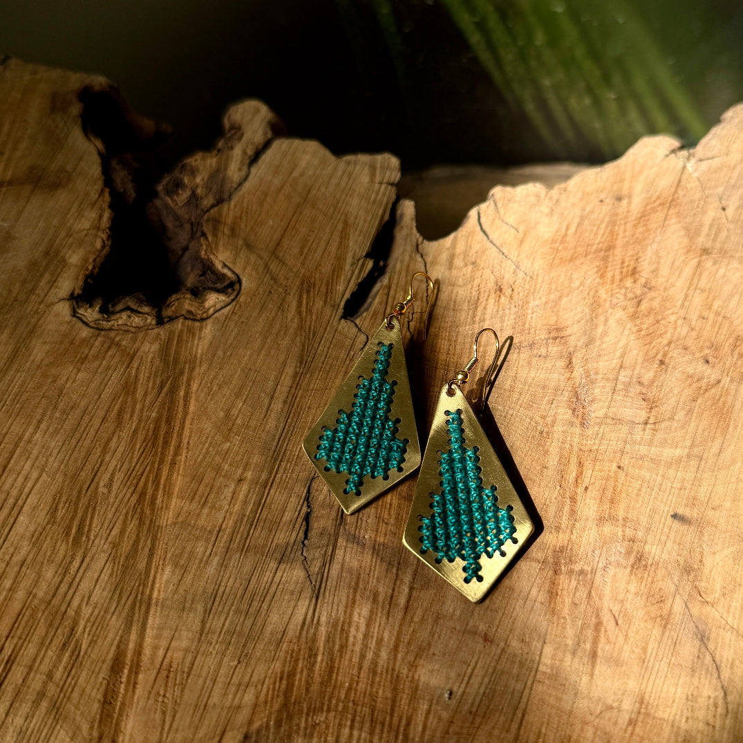 Jamilla Palestinian Tatreez on Brass Earrings | From Palestinian Women Artisans