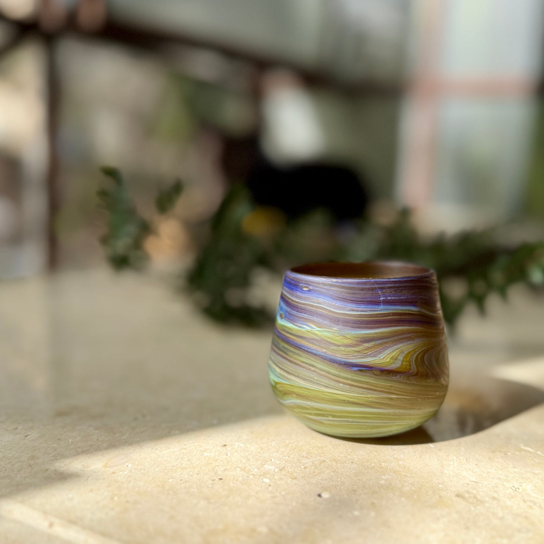 Hand Blown Glass Tea Candle Holder | Traditional Phoenician Glass from Palestine