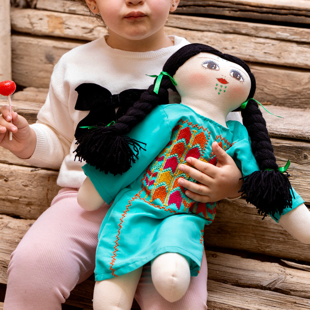 Handmade Palestinian Doll with Tatreez Thob and Hand Painted Face