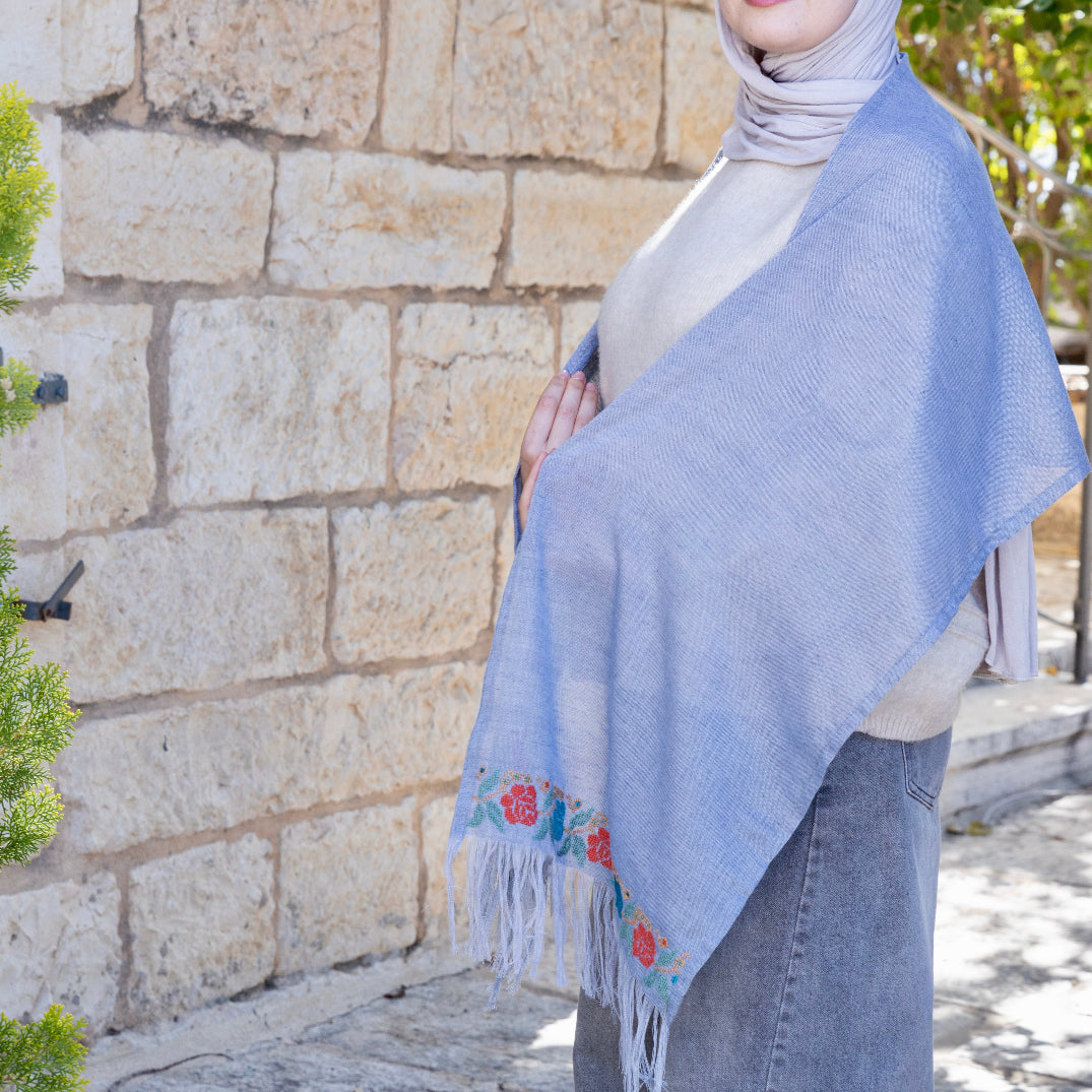 Palestinian Tatreez Scarf | Hand Embroidered in Palestine with Flowers