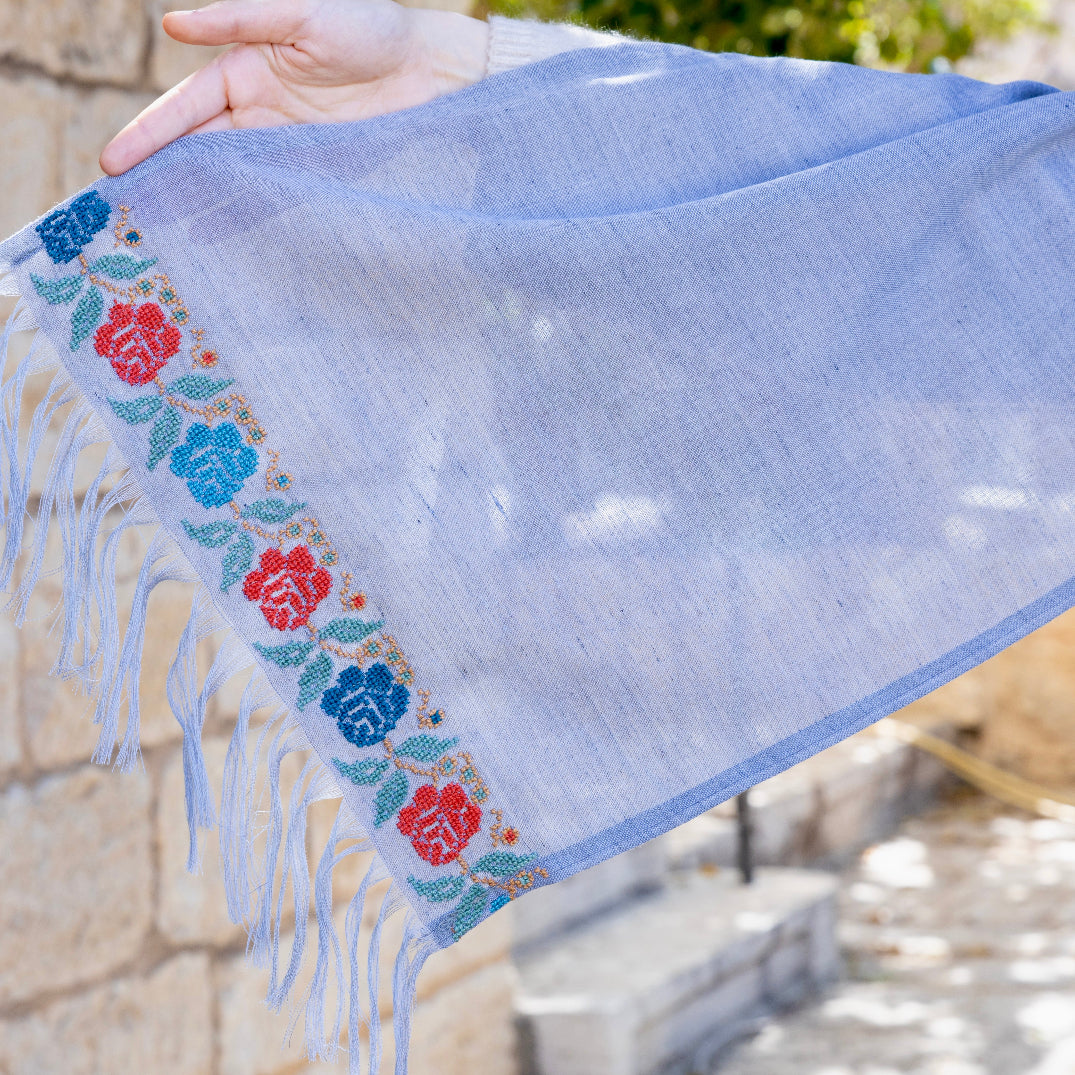 Palestinian Tatreez Scarf | Hand Embroidered in Palestine with Flowers