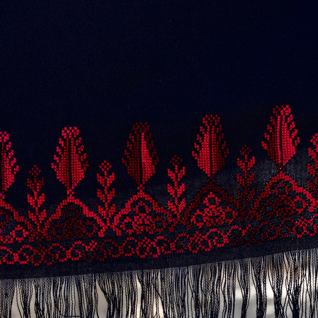 Red on Black Shawl with Palestinian Tatreez | Hand Embroidered in Palestine