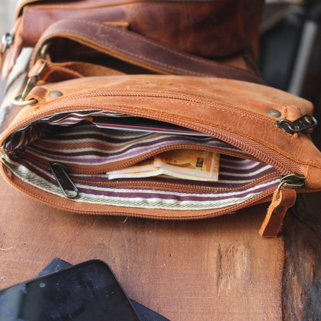 Leather with Hand Crafted Palestinian Tatreez | 3 in 1 Travel Fanny Pack - Clutch
