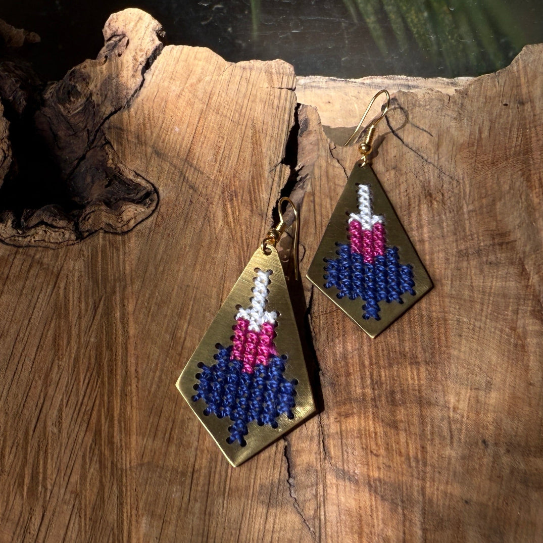 Jamilla Palestinian Tatreez on Brass Earrings | From Palestinian Women Artisans