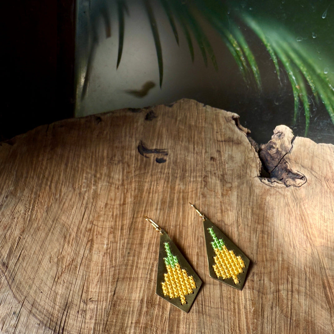 Jamilla Palestinian Tatreez on Brass Earrings | From Palestinian Women Artisans