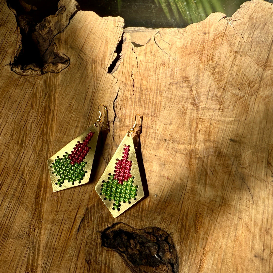 Jamilla Palestinian Tatreez on Brass Earrings | From Palestinian Women Artisans