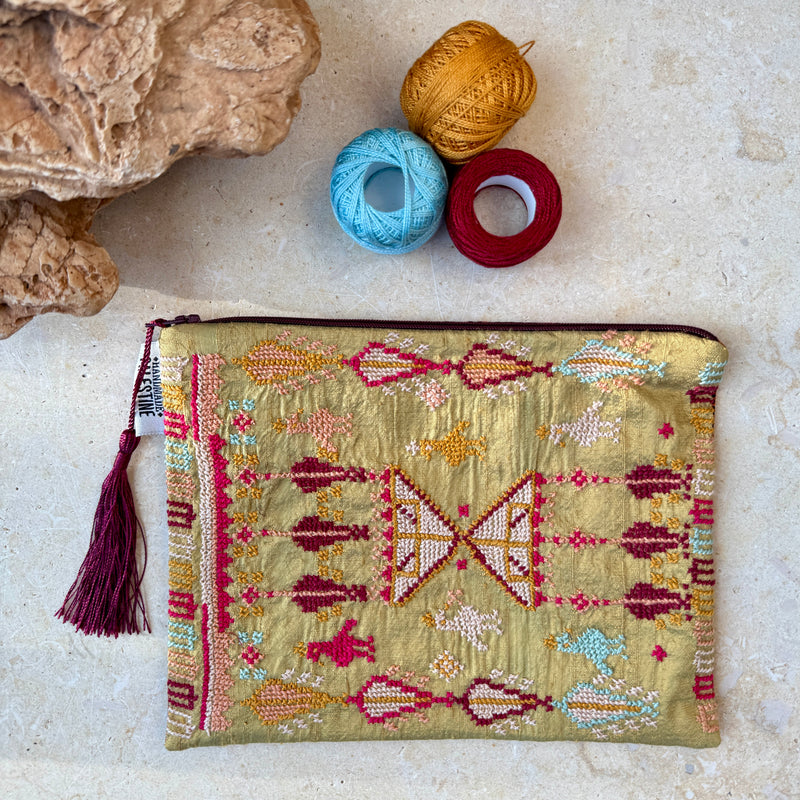 Antique Style Tatreez on Large Pouch | Palestinian Embroidery