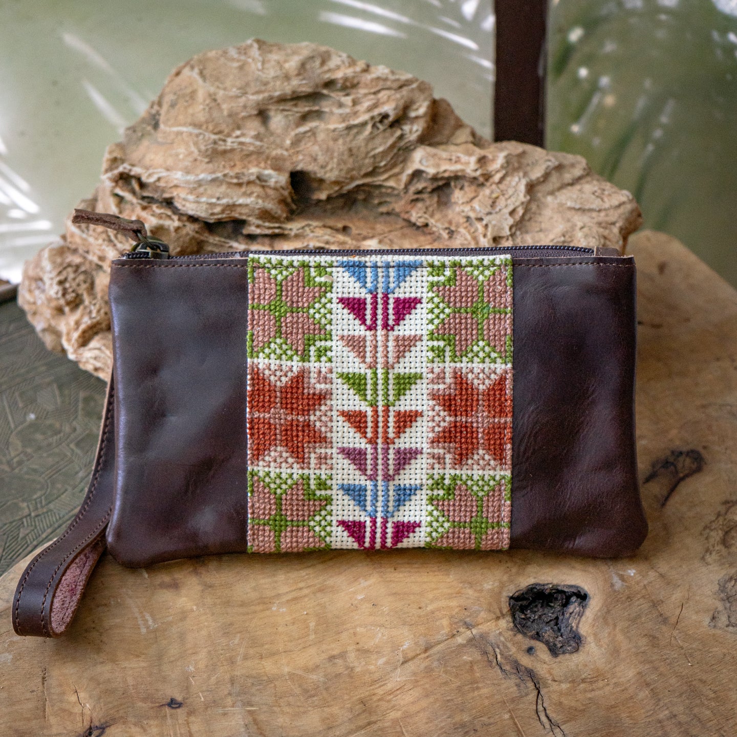 Leather with Hand Crafted Palestinian Tatreez | 3 in 1 Travel Fanny Pack - Clutch
