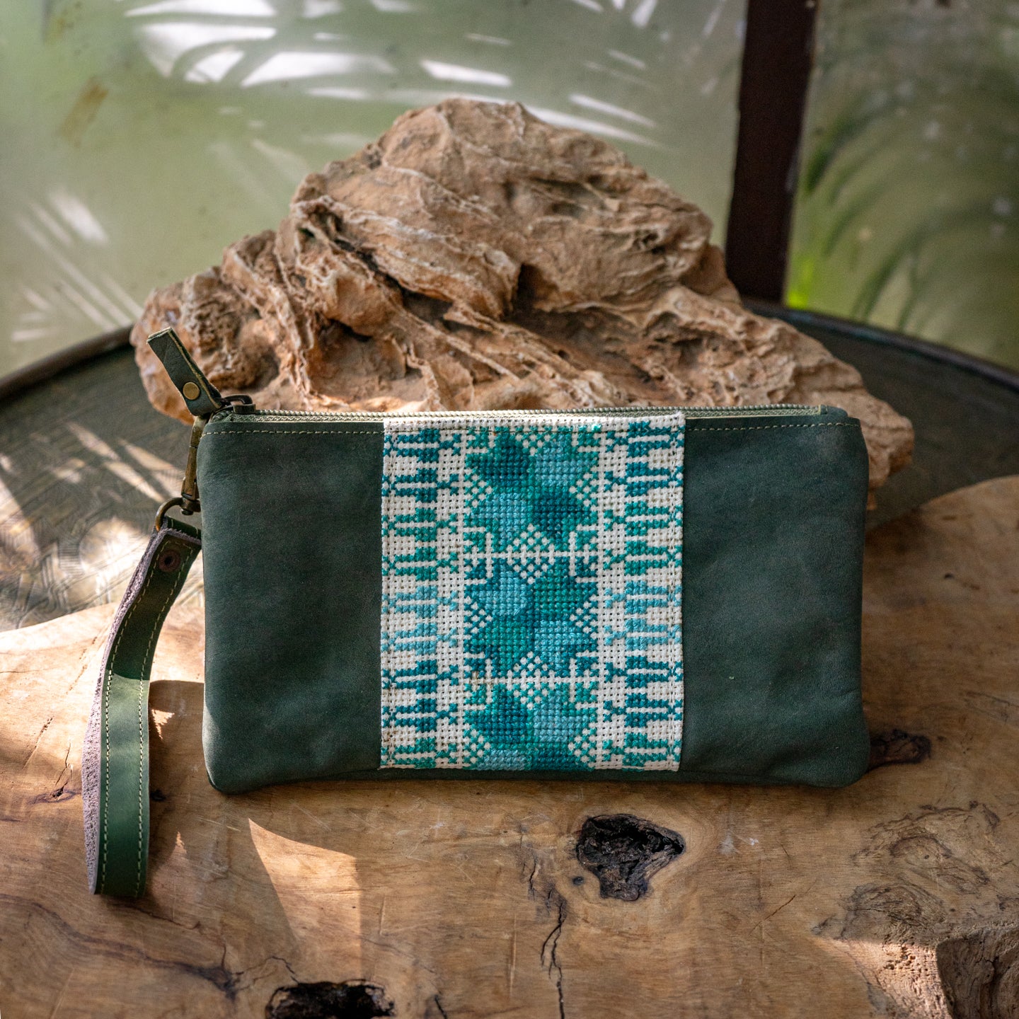Leather with Hand Crafted Palestinian Tatreez | 3 in 1 Travel Fanny Pack - Clutch