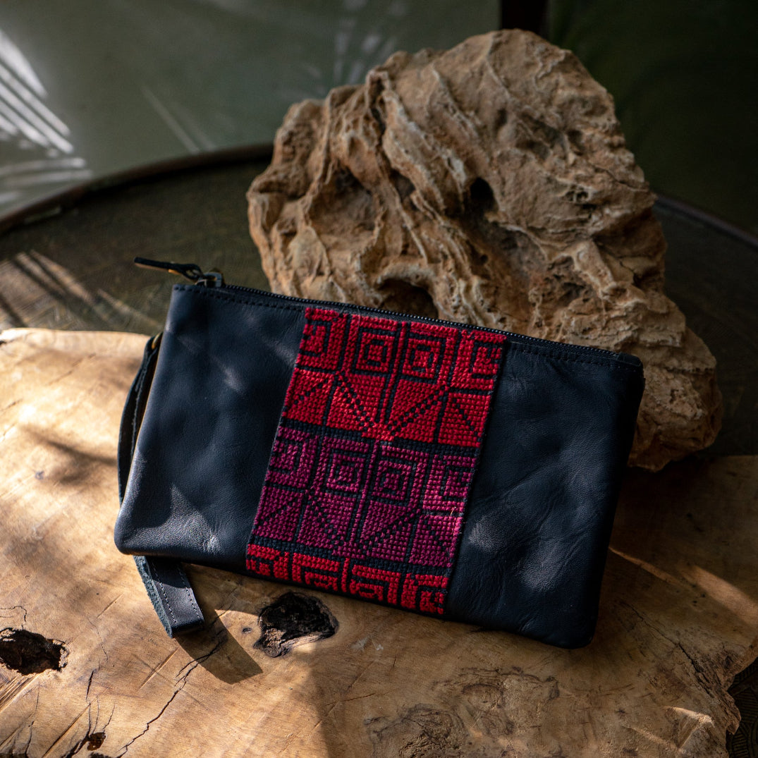 Leather with Hand Crafted Palestinian Tatreez | 3 in 1 Travel Fanny Pack - Clutch