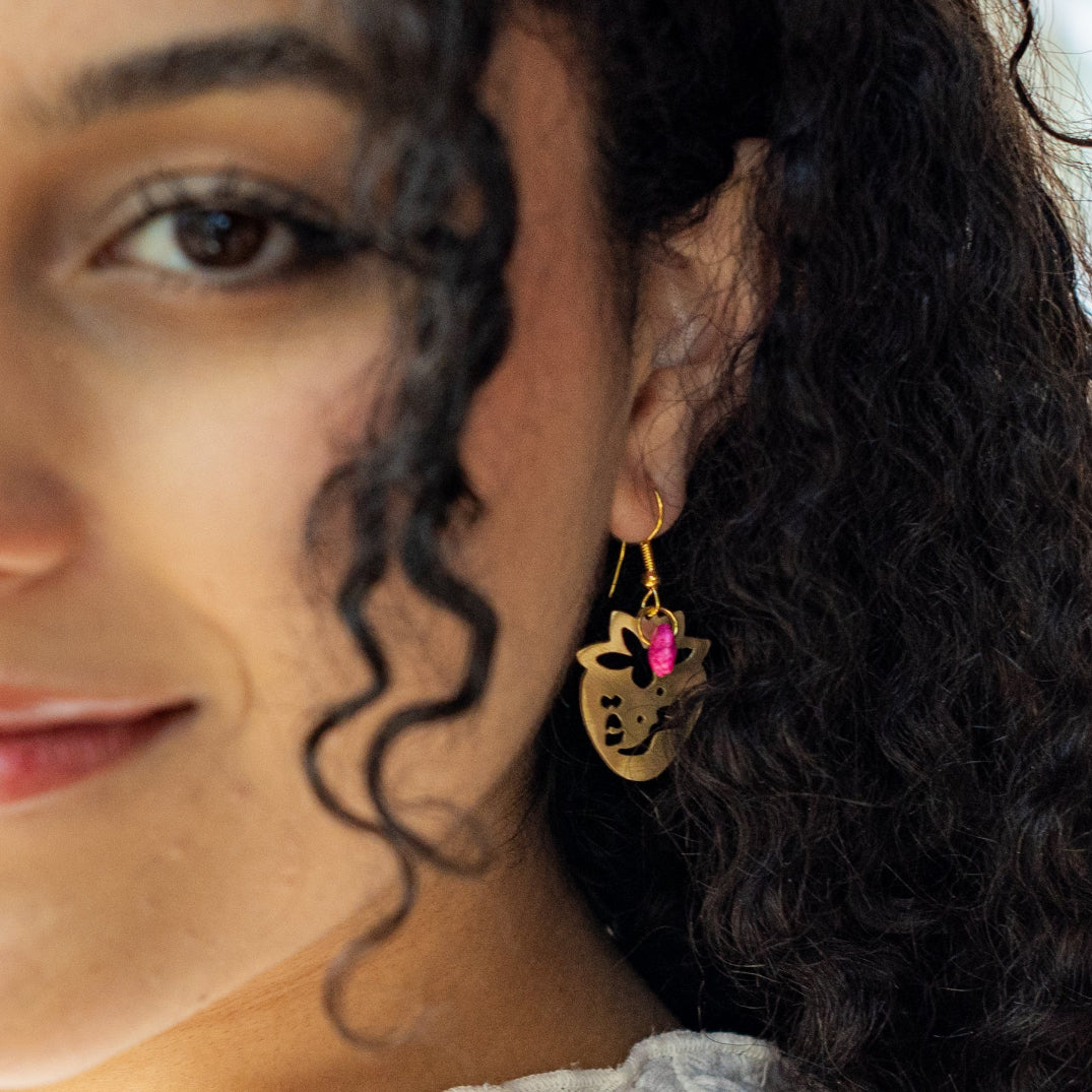 Gaza Strawberry Calligraphy Earrings | Handmade Jewelry from Palestine