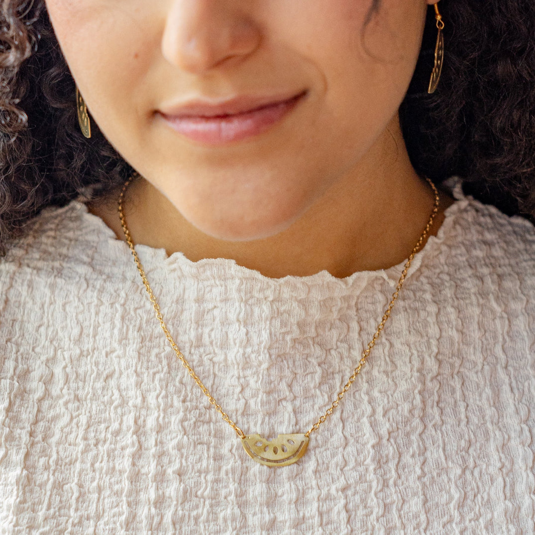 Palestinian Watermelon Necklace Handcrafted by Women Artisans | Handmade Jewelry from Palestine