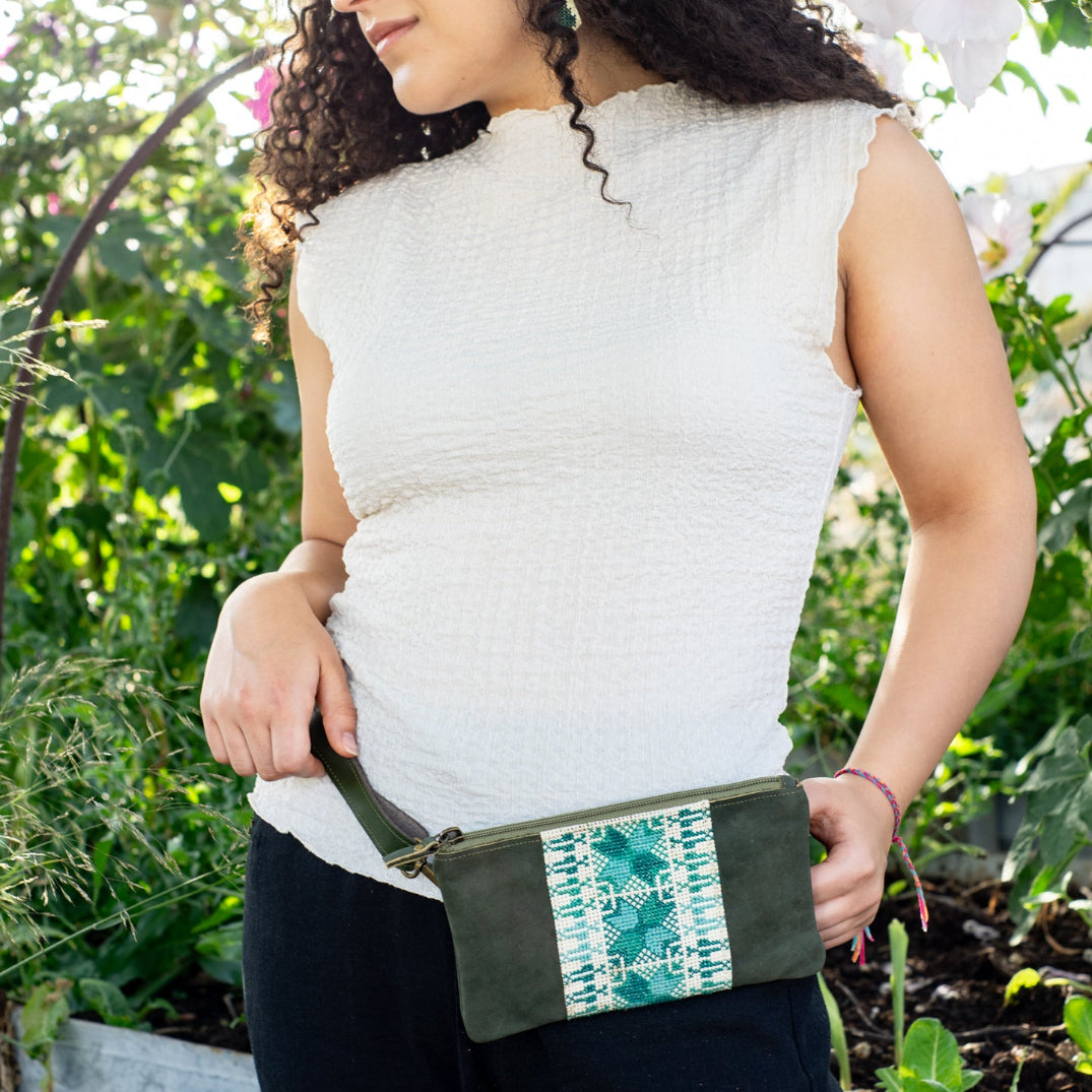 Leather with Hand Crafted Palestinian Tatreez | 3 in 1 Travel Fanny Pack - Clutch