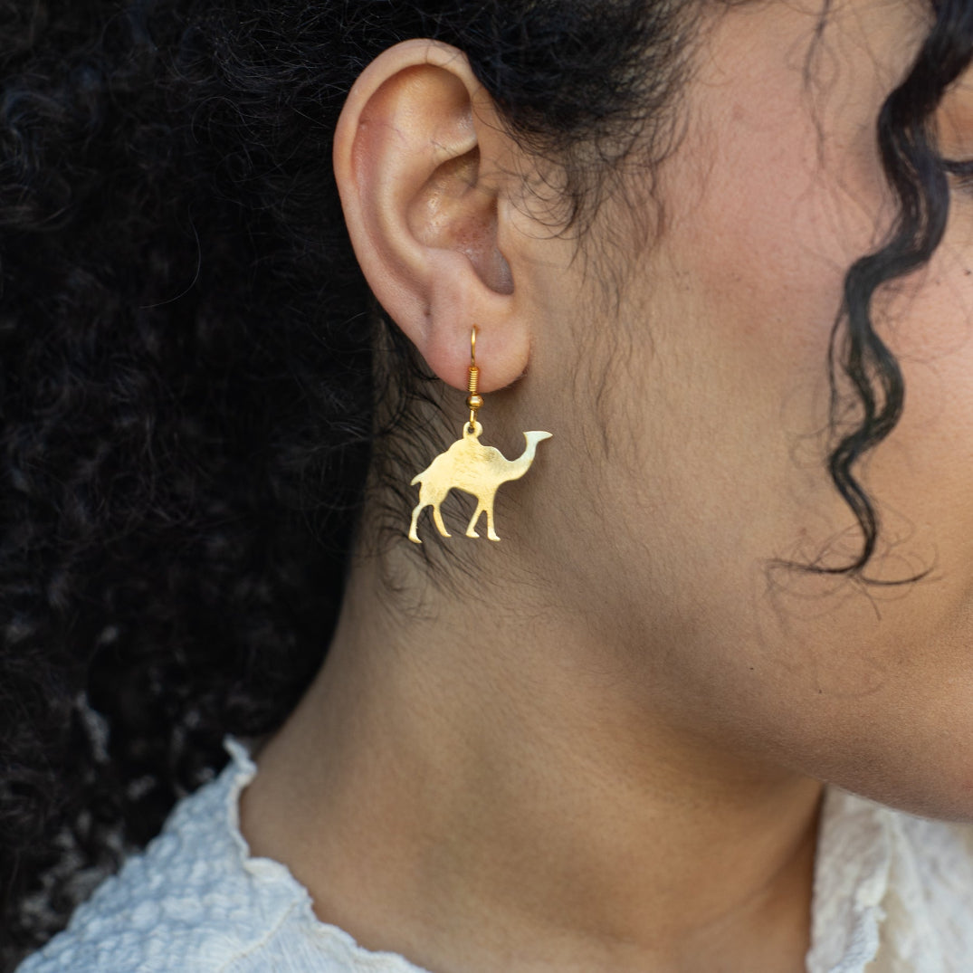 Hand Crafted Camel Earrings in Brass | Handmade Jewelry from Palestine