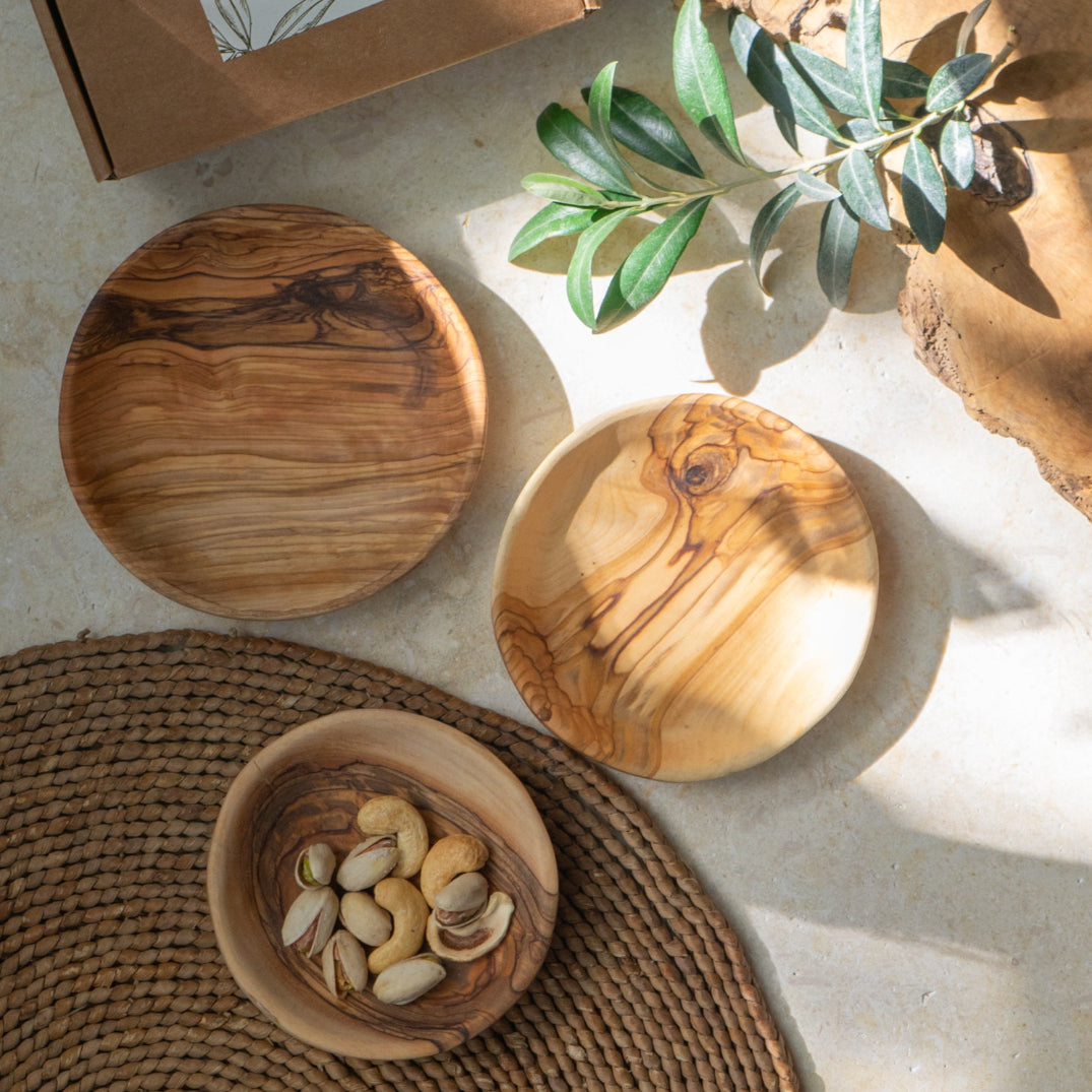 Wooden Round Mezze Dishes -3 Piece Olive Wood Bowl Set from Palestine