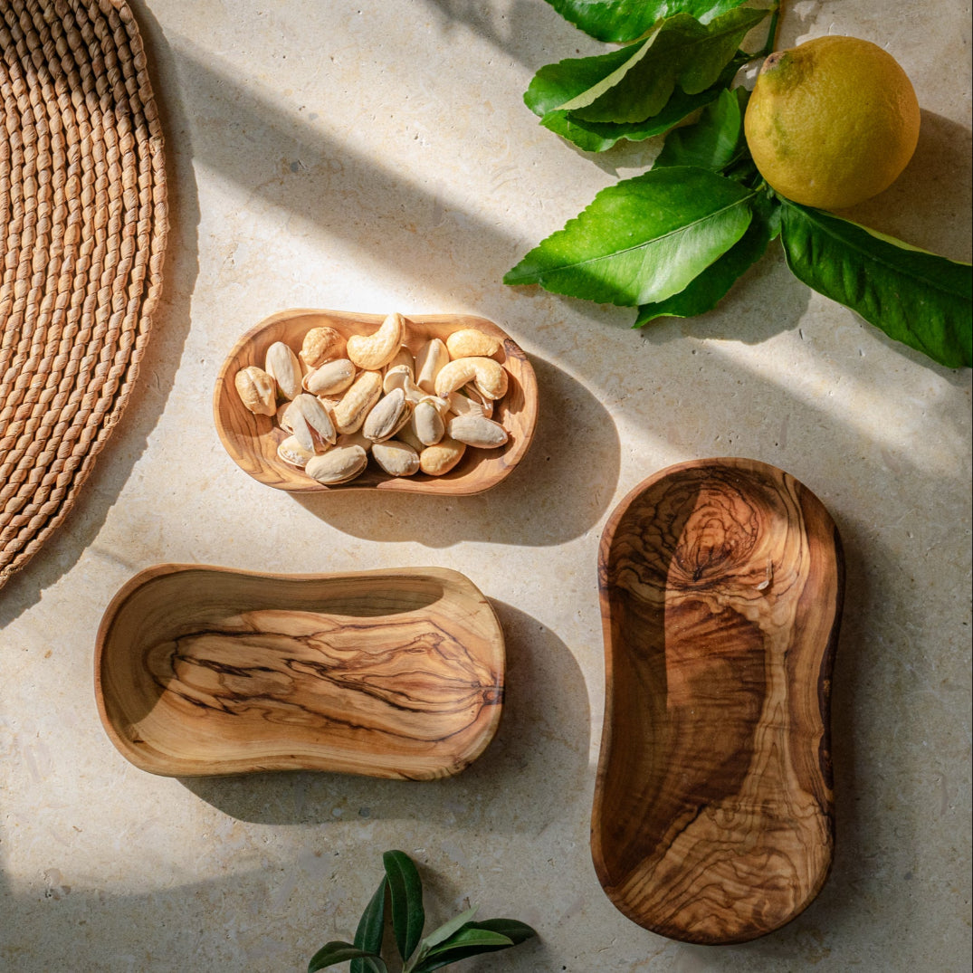 Small Olive Wood Serving Bowls - Set of 3 Wooden Tapas Dishes