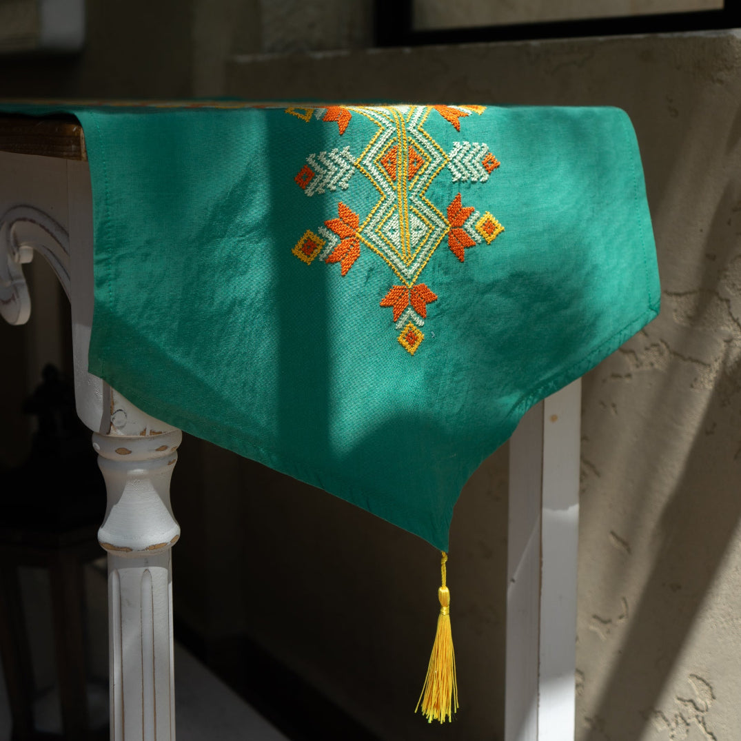 Teal Table Runner with Tatreez by Hand from Women in Palestine