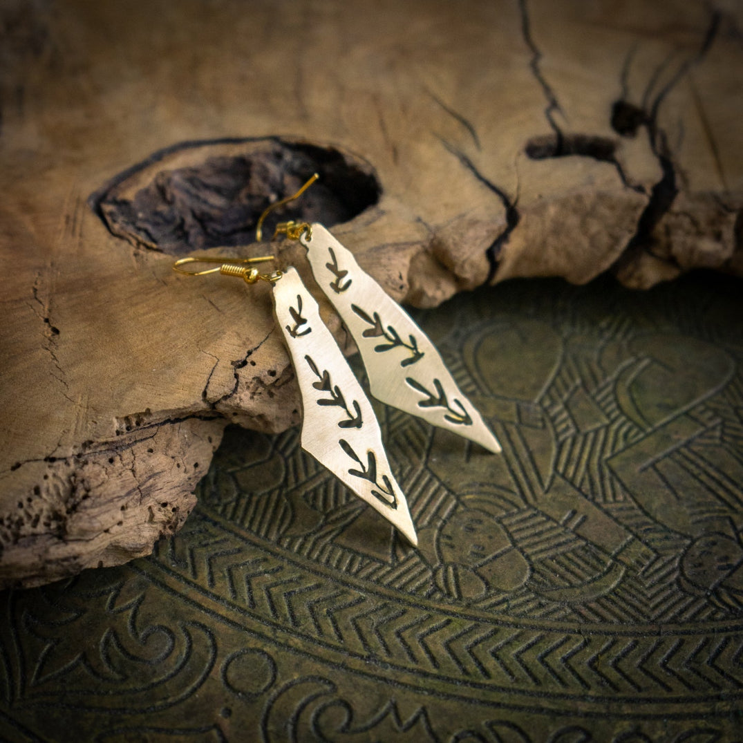 Map of Palestine Brass Earrings with Olive Leaves | Handmade Jewelry from Palestine