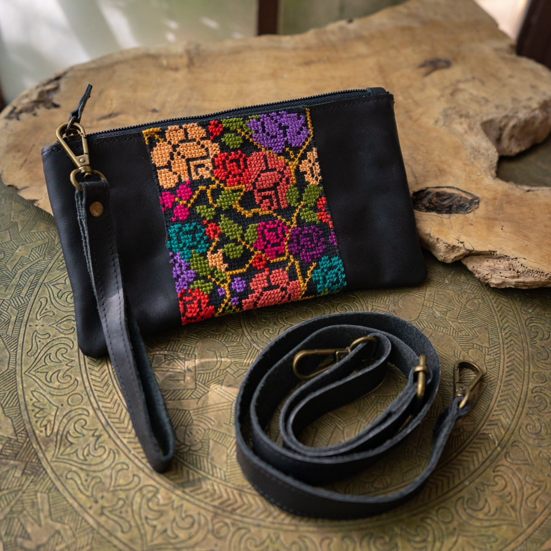 Leather with Hand Crafted Palestinian Tatreez | 3 in 1 Travel Fanny Pack - Clutch