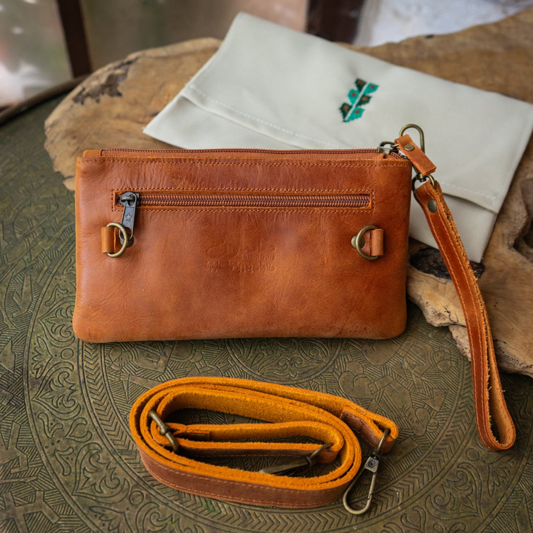 Leather with Hand Crafted Palestinian Tatreez | 3 in 1 Travel Fanny Pack - Clutch