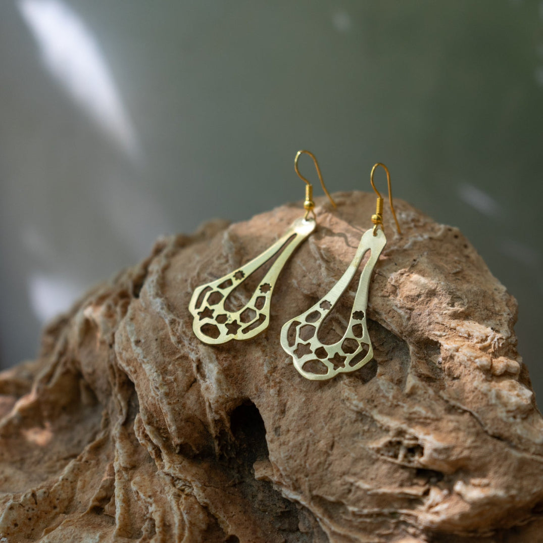 Handcrafted Brass Earrings from Palestinian Women Artisans | Arabesque Dangling Earrings