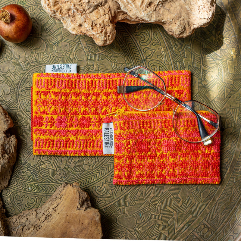 Gorgeous Full Tatreez Eye Glass Fabric Case and Coin Purse Gift Set in Pink Lemonade from Palestine