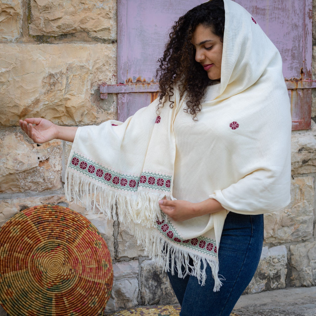 Shawl with Palestinian Tatreez | Hand Embroidered in Palestine with Flowers