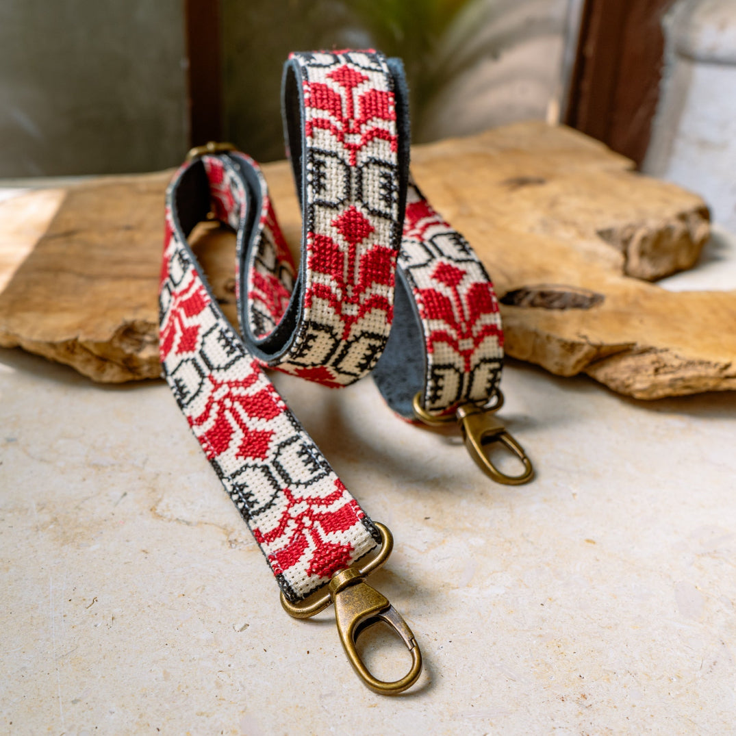 NEW Palestinian Traditional Tatreez - Ramallah Motifs in Red - Embroidery Interchangeable Strap From Women in Palestine