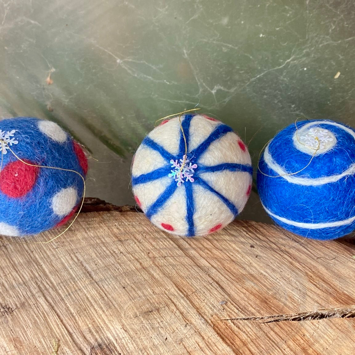 Hand Crafted Felted Wool Christmas Balls | Set of 3 Baubles | Ornaments Handcrafted from Bethlehem
