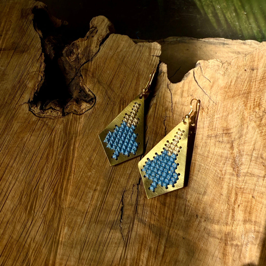 Jamilla Palestinian Tatreez on Brass Earrings | From Palestinian Women Artisans