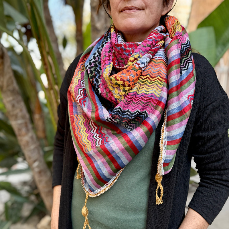 Colorful Palestinian Made Keffiyeh: Original Palestinian Hatta