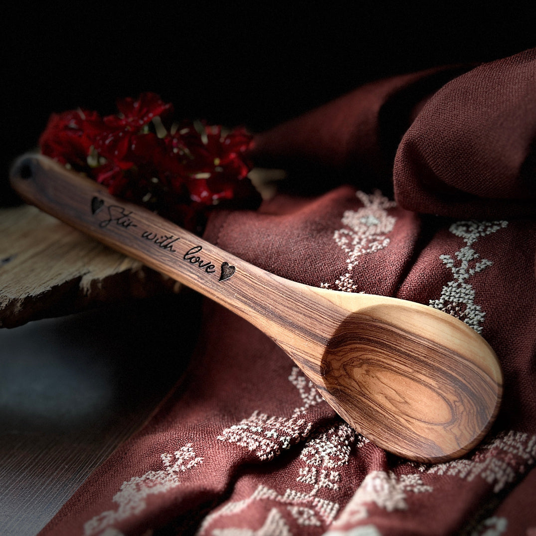 Personalized Olive Wood Heart Kitchen Spoon | Unique Wedding Favors from Palestine