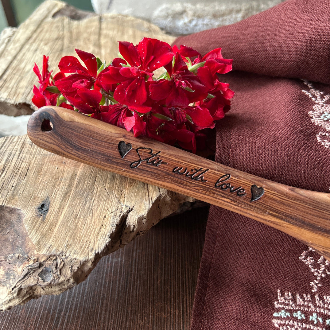 Personalized Olive Wood Heart Kitchen Spoon | Unique Wedding Favors from Palestine