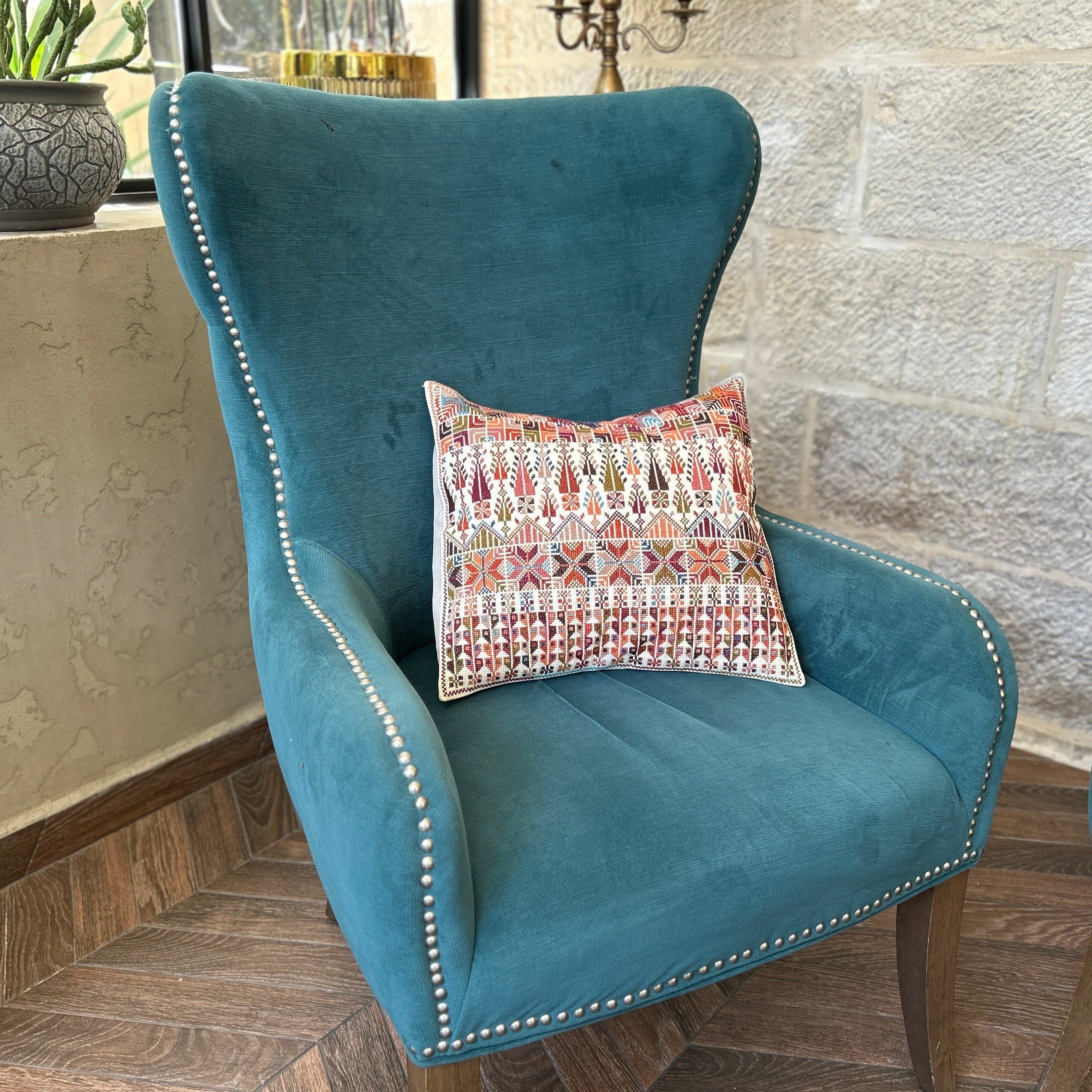Earthen Tones Tatreez Cushion Cover from Palestine | Palestinian Embroidery