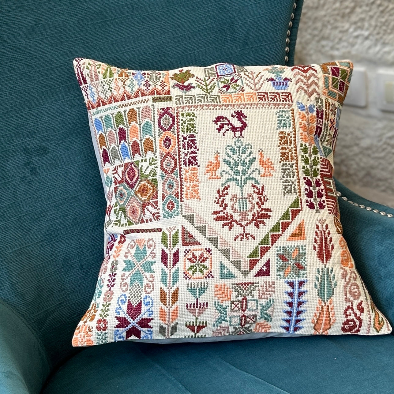 Sampler of Palestinian Tatreez Stitches from Different Cities | Cushion Cover from Palestine