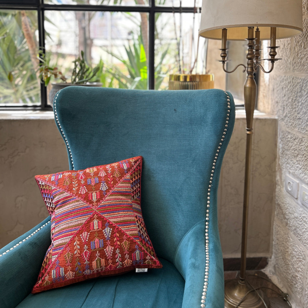 Antique Collection: Elegant Palestinian Copper Colored Cushion Cover
