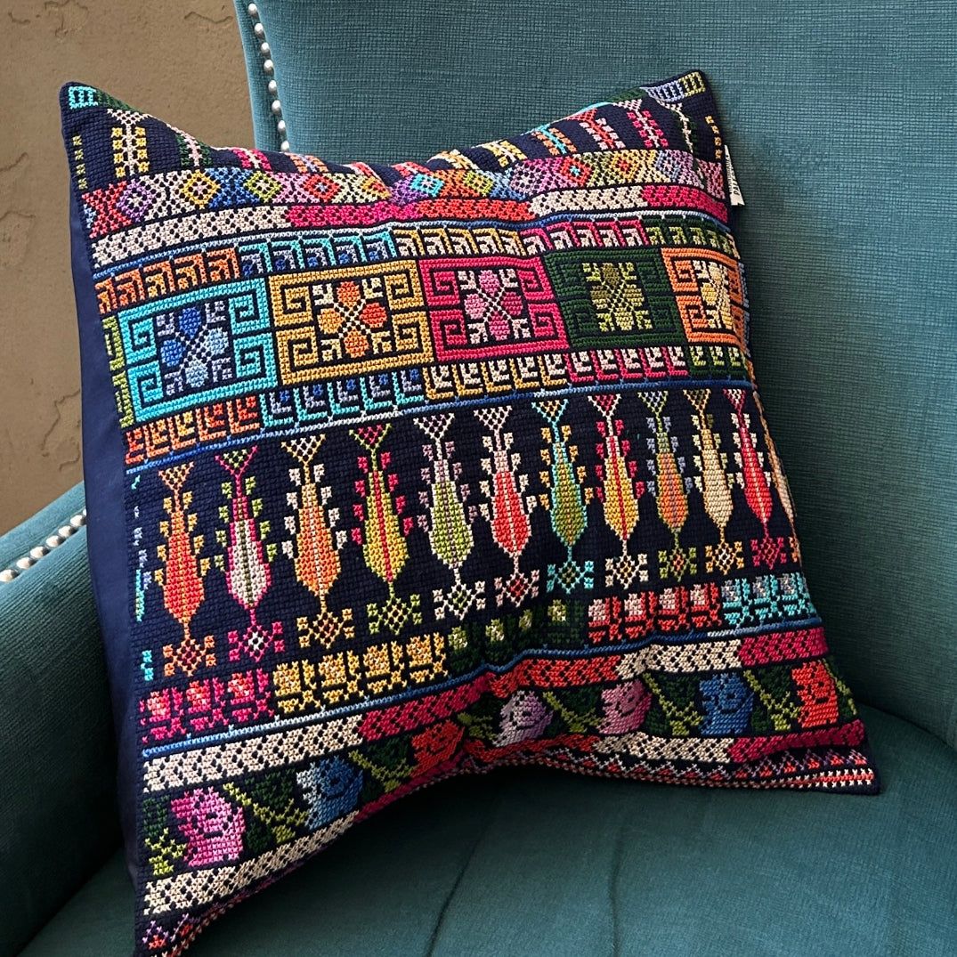 Cushion Cover Inspired by Fellaheen Thob Design | Tatreez from Palestine