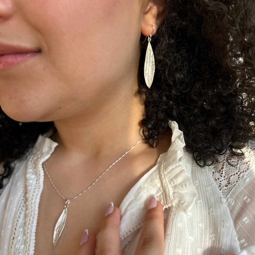 Hand Crafted Sterling Silver Earrings | Twisted Olive Leaf from Palestine