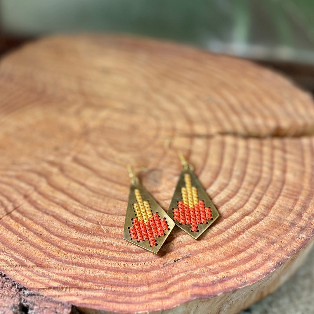 Jamilla Palestinian Tatreez on Brass Earrings | From Palestinian Women Artisans