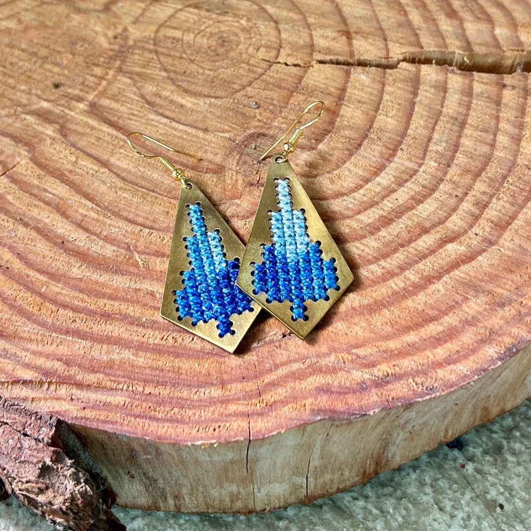 Jamilla Palestinian Tatreez on Brass Earrings | From Palestinian Women Artisans