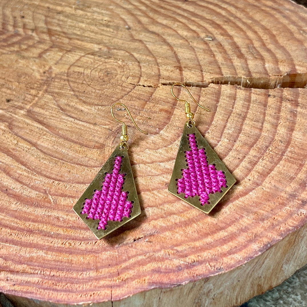 Jamilla Palestinian Tatreez on Brass Earrings | From Palestinian Women Artisans